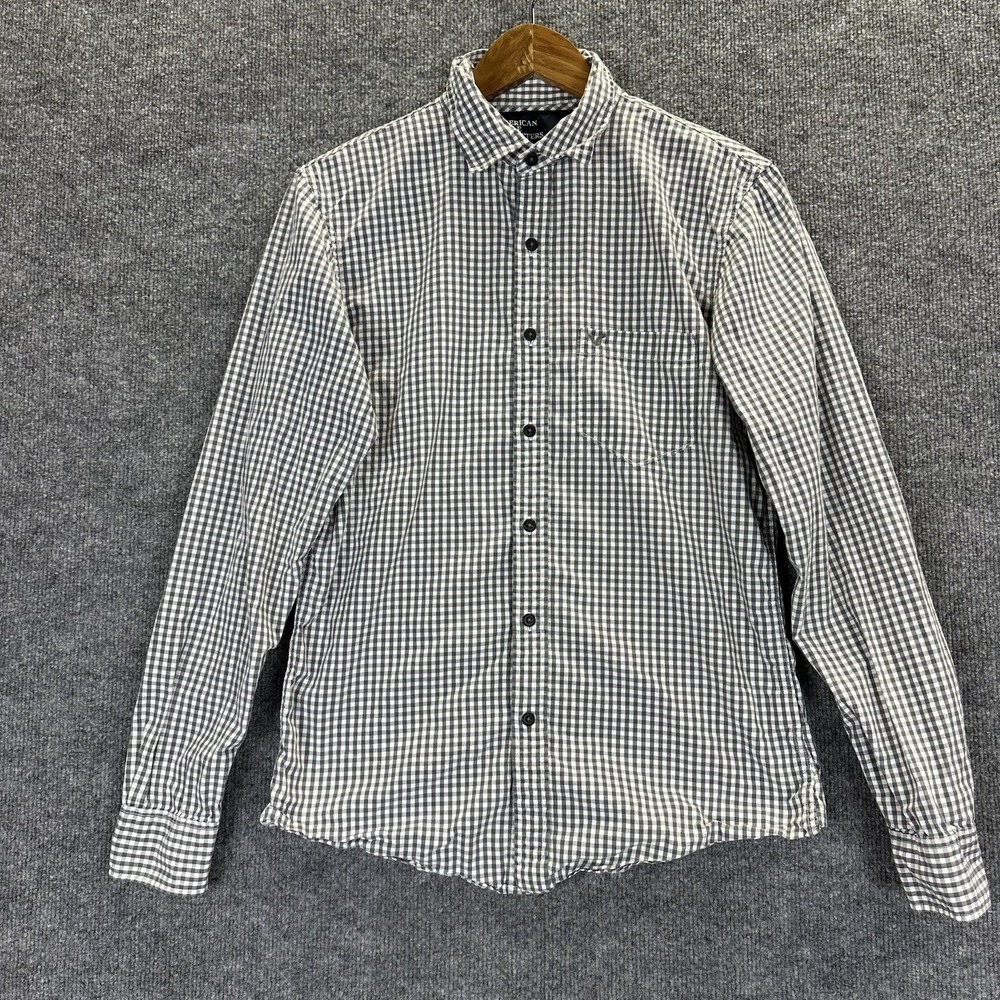 American Eagle Outfitters Shirt Mens Small Gray Check Long Sleeve Button Down